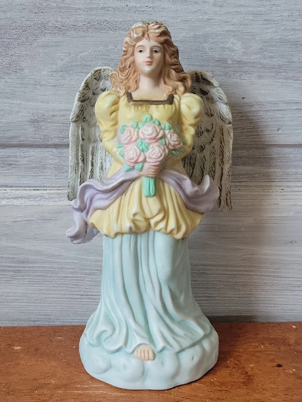 Grandeur Noel Vintage Porcelain Angel Figurine Holding Pink Roses 9